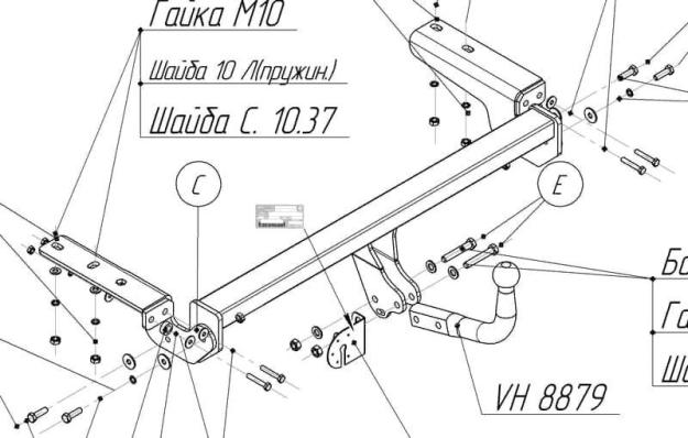 Фаркоп (ТСУ) для CITROEN C4 2004-2011 хетчбек съемный шар на двух болтах 1.2тонны Босал