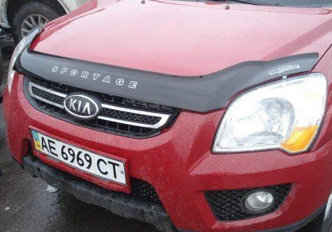 Дефлектор капота (мухобойка) KIA Sportage 2004-2009 (длинный) (Киа Спортаж) Вип Тюнинг